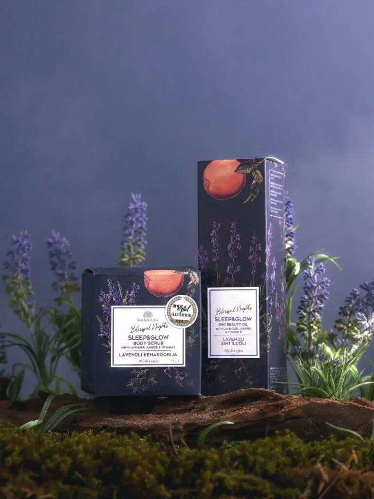 Sleep & Glow Body Gift Set with lavender and grapefruit essential oils for organic skincare and relaxation.